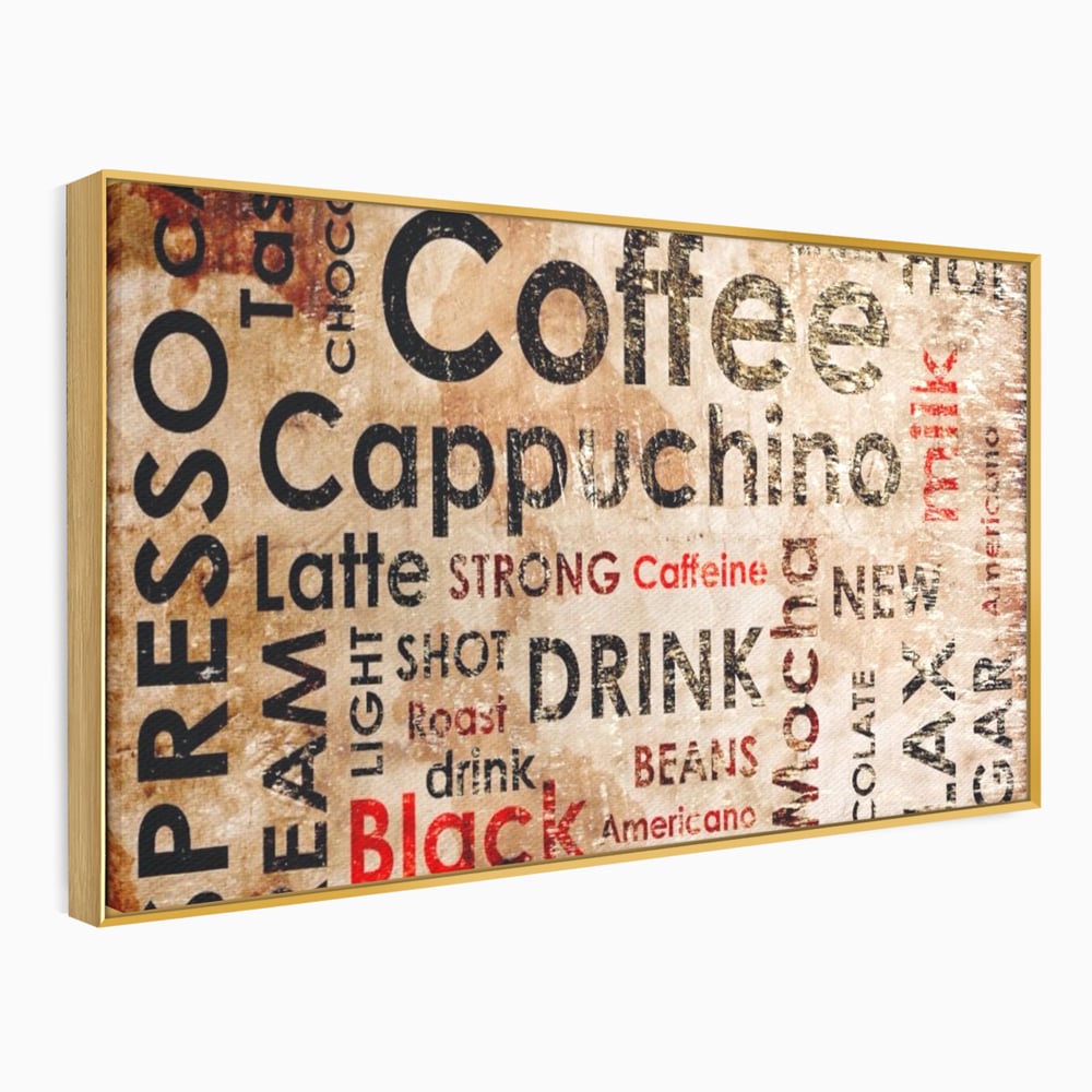 Tablou canvas cu tablou canvas tipografie cafea, in rama de aluminiu auriu